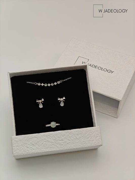 Bow Charm Jade Jewelry Gift Set