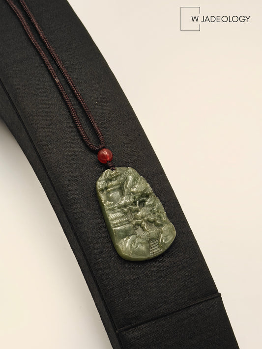 Natural Jade Landscape Pendant Necklace